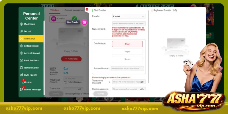 Conditions to be met when money from ASHA777 Withdraw
