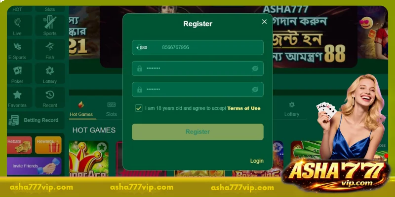 Requirements to meet when ASHA777 Register account